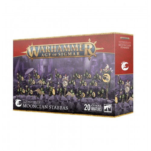 Warhammer Age of Sigmar - Moonclan Stabbas, Moonclan Stabbas advance in ragged ranks, banners waving and gongs clanging, to pour over enemy lines with wild, maddened abandon